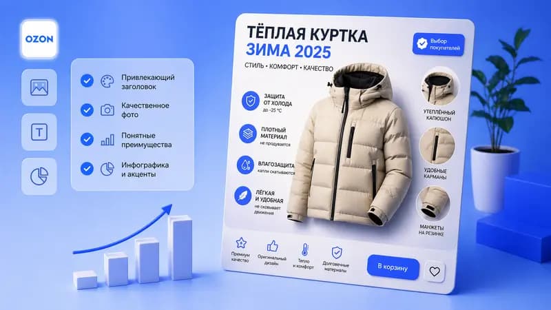 Обложка статьи об инфографике для Ozon, которая повышает конверсию карточки товара